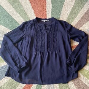 BODEN Navy Blue Sheer Long Sleeve Blouse